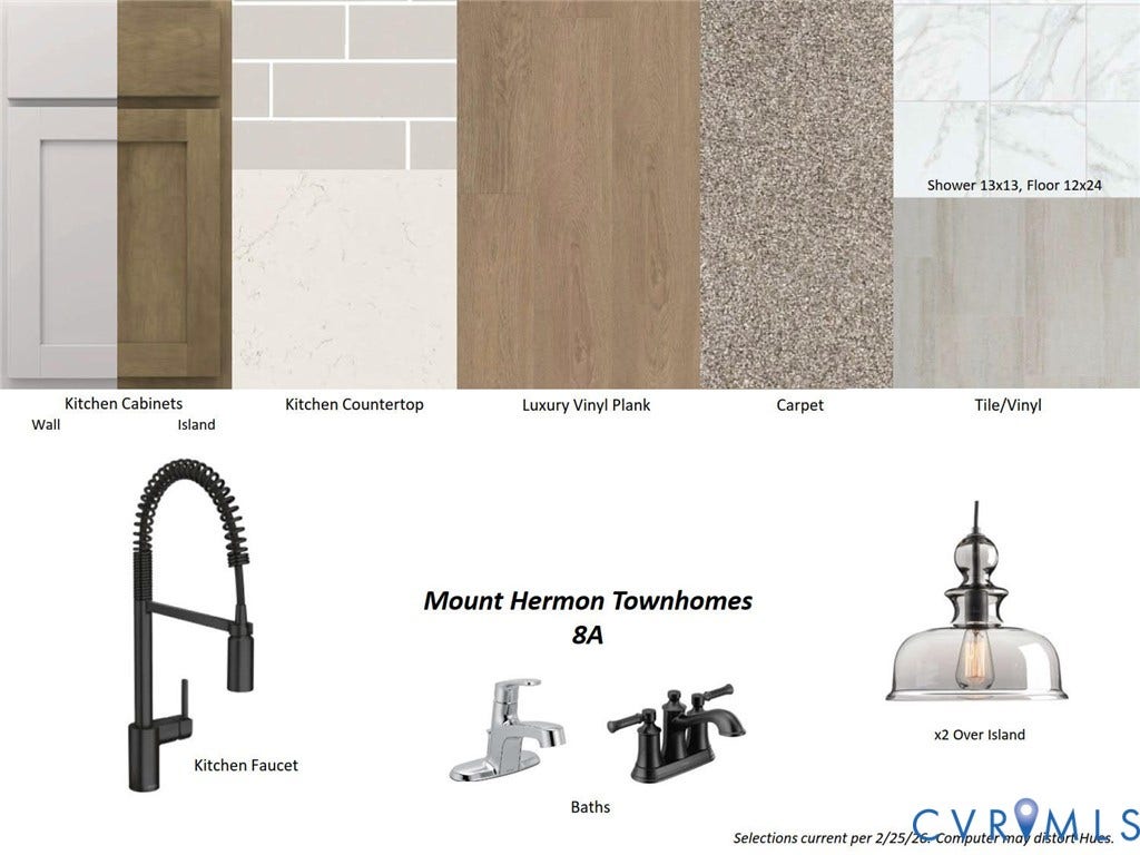Collage shows design finishes selected for the home.