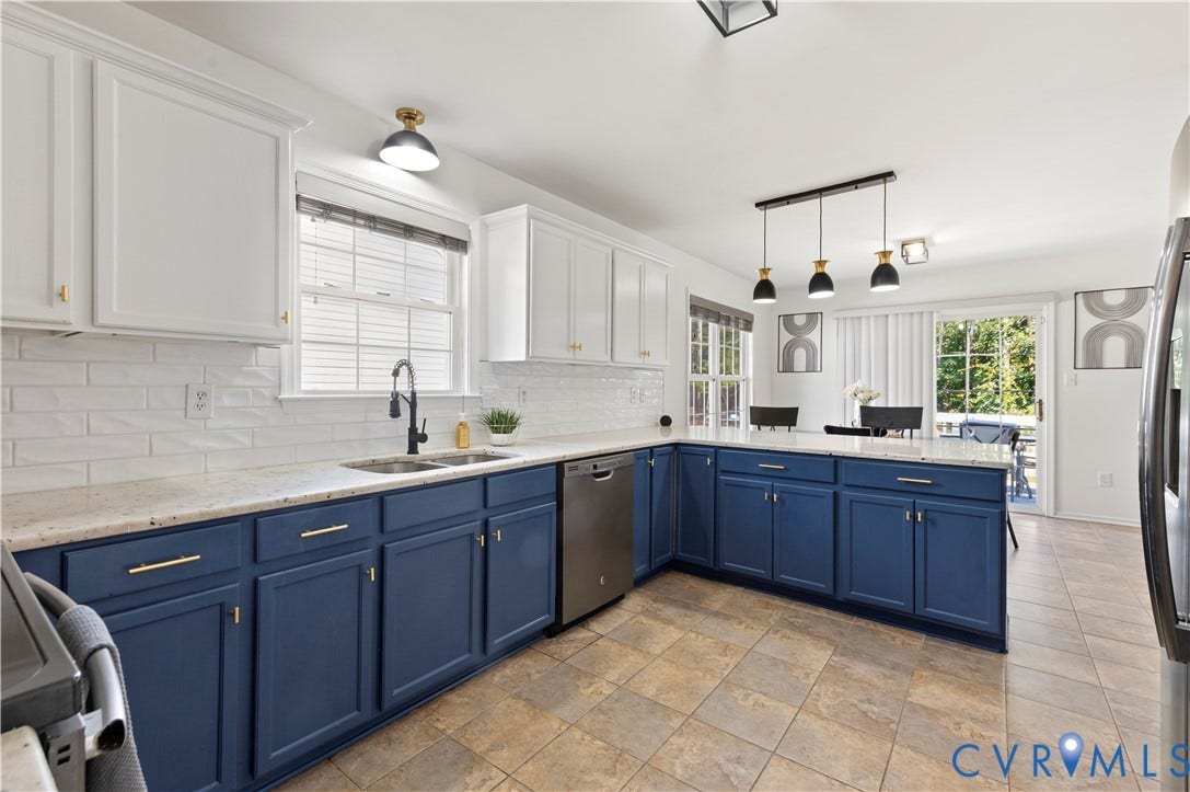 Subway tile backsplash surround.