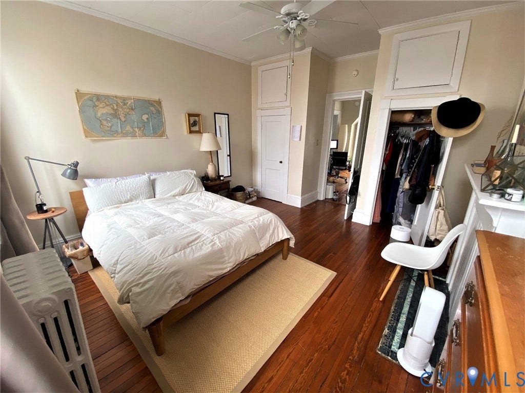 1524 Grove Avenue, Richmond, VA 23220 Hardwood flooring throughout, ceiling fan, and built-in closet with storage above