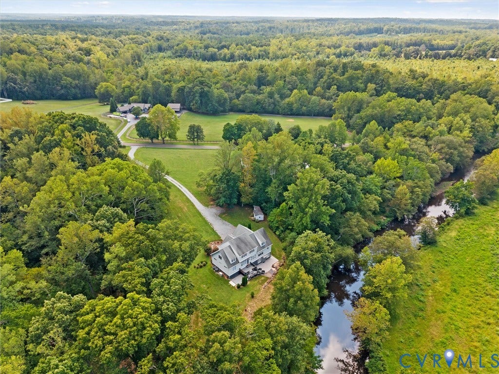 6126 Cartersville Road, Powhatan, VA 23139 Expansive wooded property featuring a natural waterway, open grassy areas, and a private drive