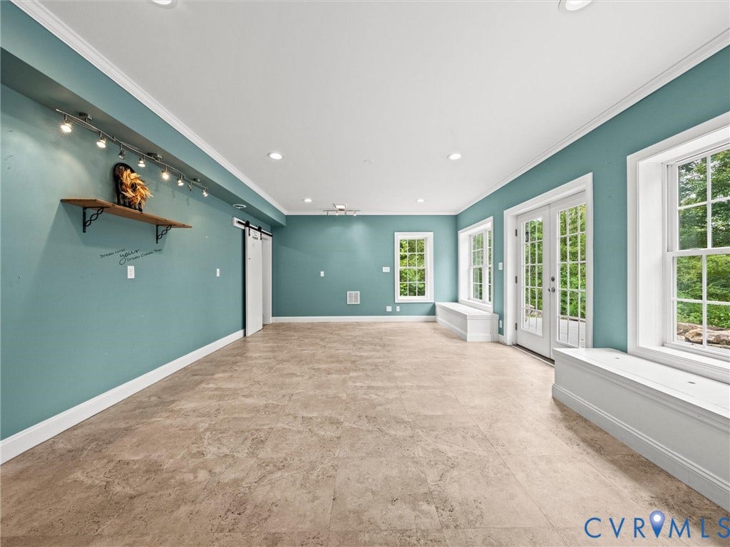 6126 Cartersville Road, Powhatan, VA 23139 Spacious room featuring neutral tile flooring, recessed lighting, and crown molding