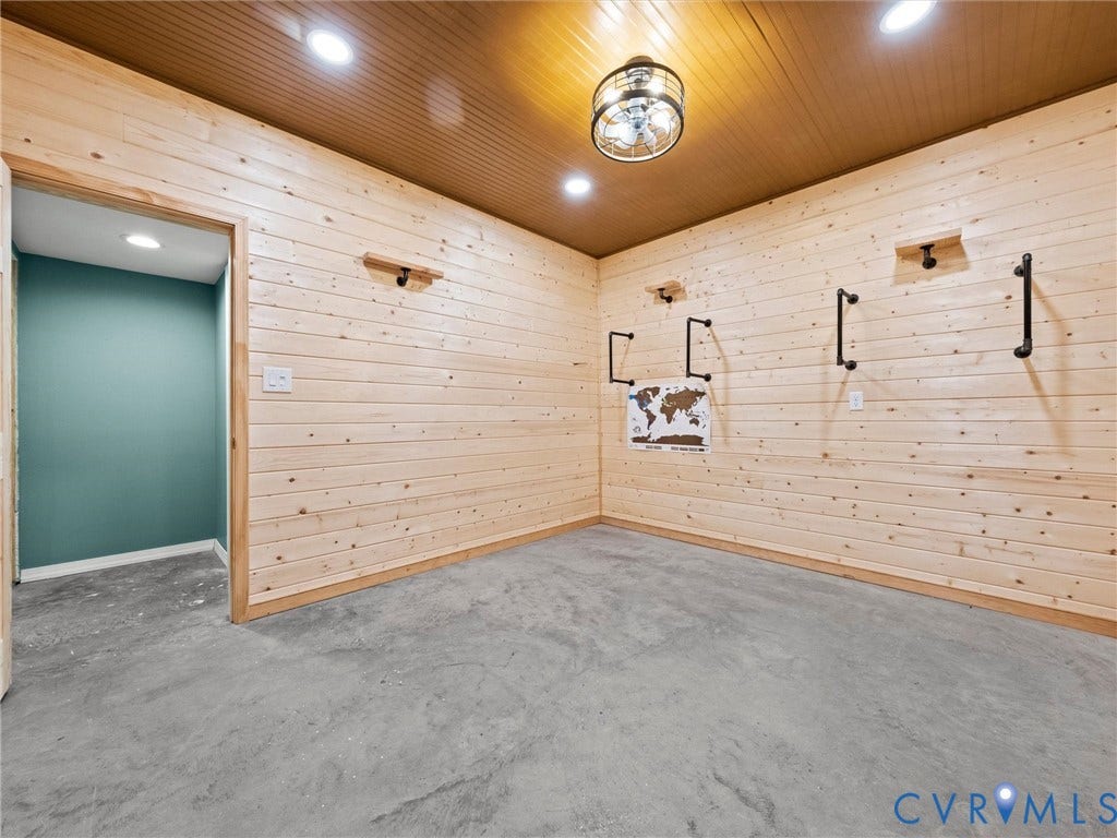6126 Cartersville Road, Powhatan, VA 23139 Wood-paneled walls and ceiling with recessed lighting