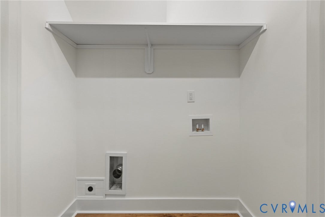 6465 Anderson Highway, Powhatan, VA 23139 Dedicated laundry alcove featuring a built-in shelf, plumbing hookups, and a dryer vent