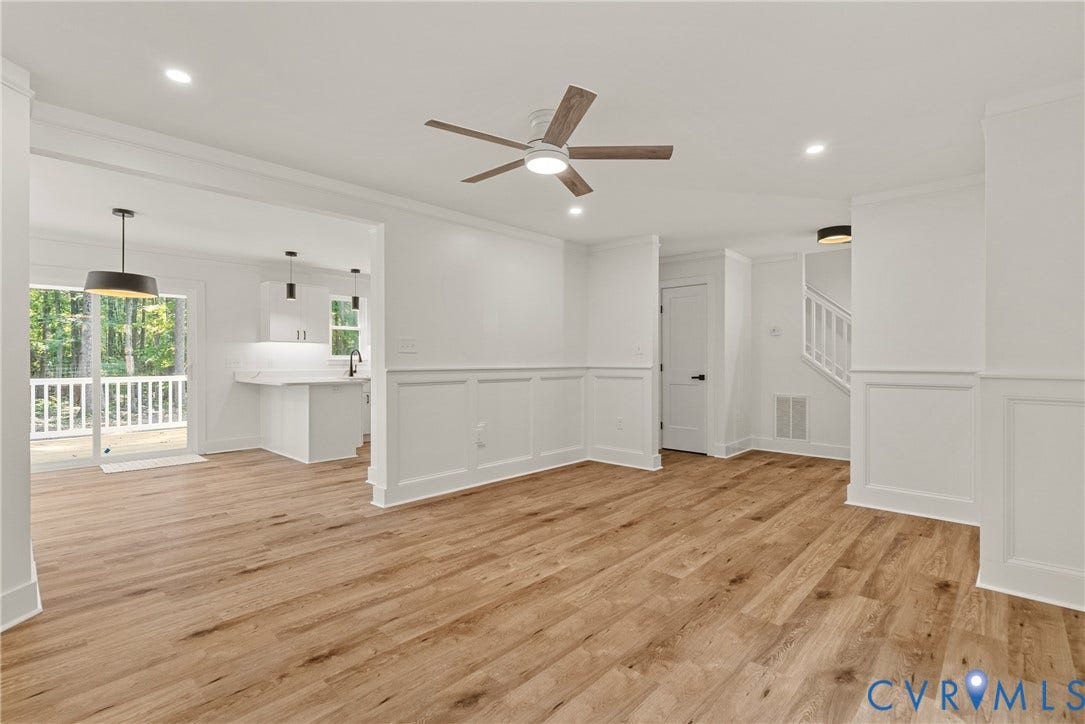 6465 Anderson Highway, Powhatan, VA 23139 Wood-finish flooring with white wainscoting and crown molding