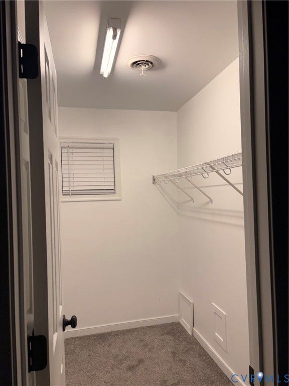 15349 Featherchase Drive, Chesterfield, VA 23832 White interior walls, gray carpet flooring, window with blinds, wire shelving, and overhead fluorescent lighting