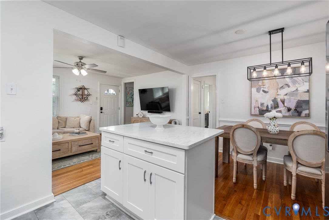 1204 Maywood Road, Beverly Hills, Henrico, VA 23229 Kitchen island with white cabinetry and light-colored countertop