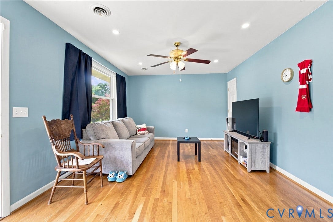 1721 S Halcun Drive, Petersburg, VA 23803 Wood-finish flooring, recessed lighting, ceiling fan, and window with natural light