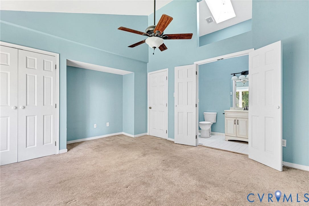 2807 Harbour Court, #2807, Henrico, VA 23233 Vaulted ceiling, skylight, ceiling fan, carpet flooring, double-door closet