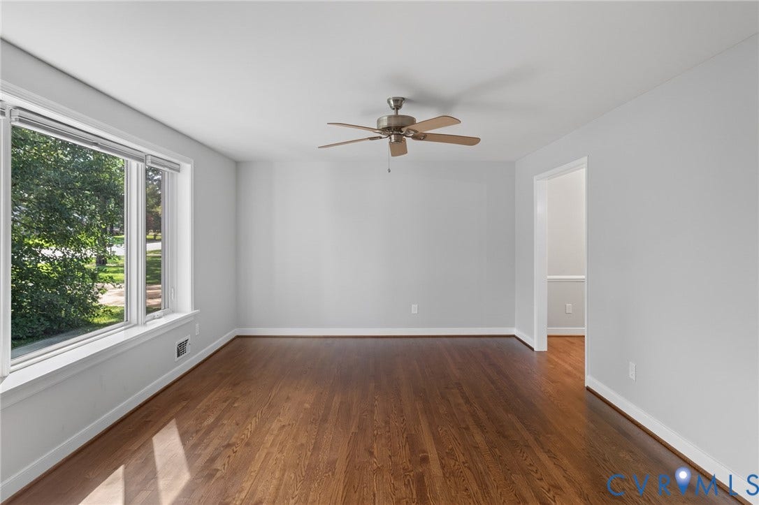 2317 Pleasant Run Drive, Henrico, VA 23238 Hardwood-finish flooring, large window, neutral wall paint, and ceiling fan