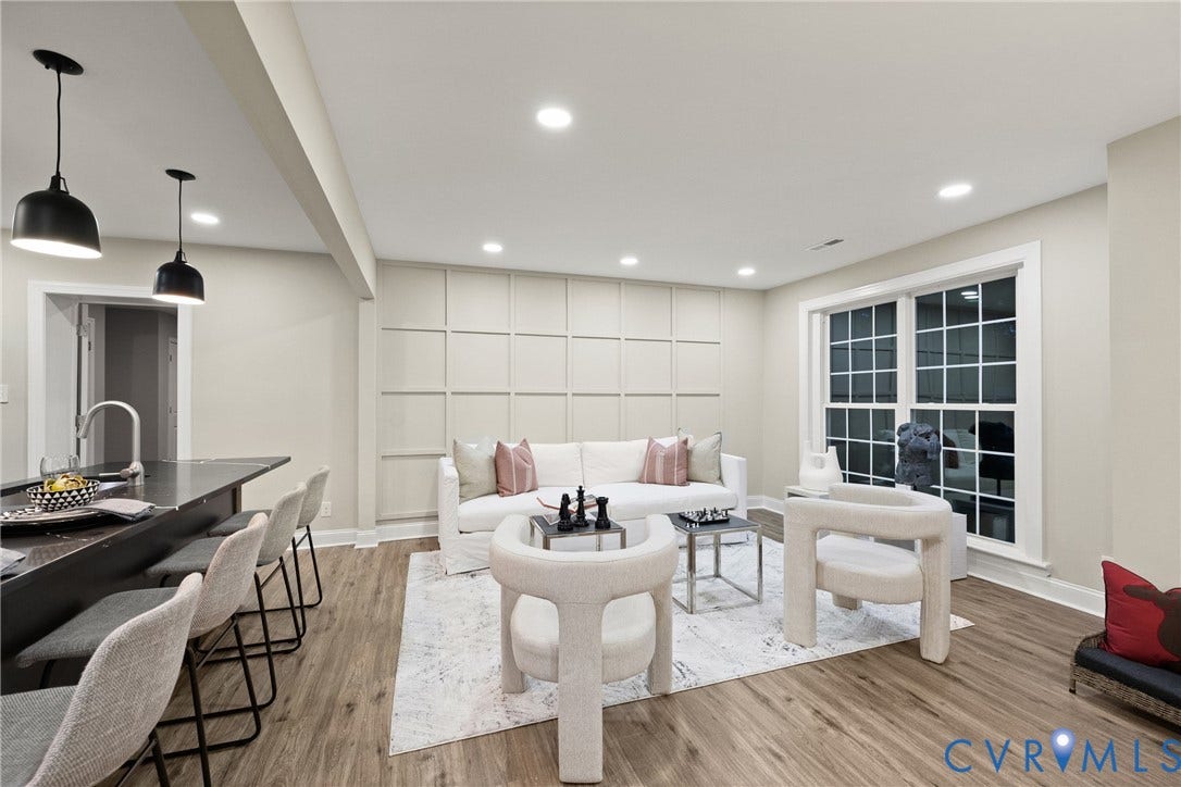 1500 Leicester Road, Cedarhurst - Westover Hills, Richmond, VA 23225 Wood-finish flooring throughout, recessed lighting, and a large window with white muntins