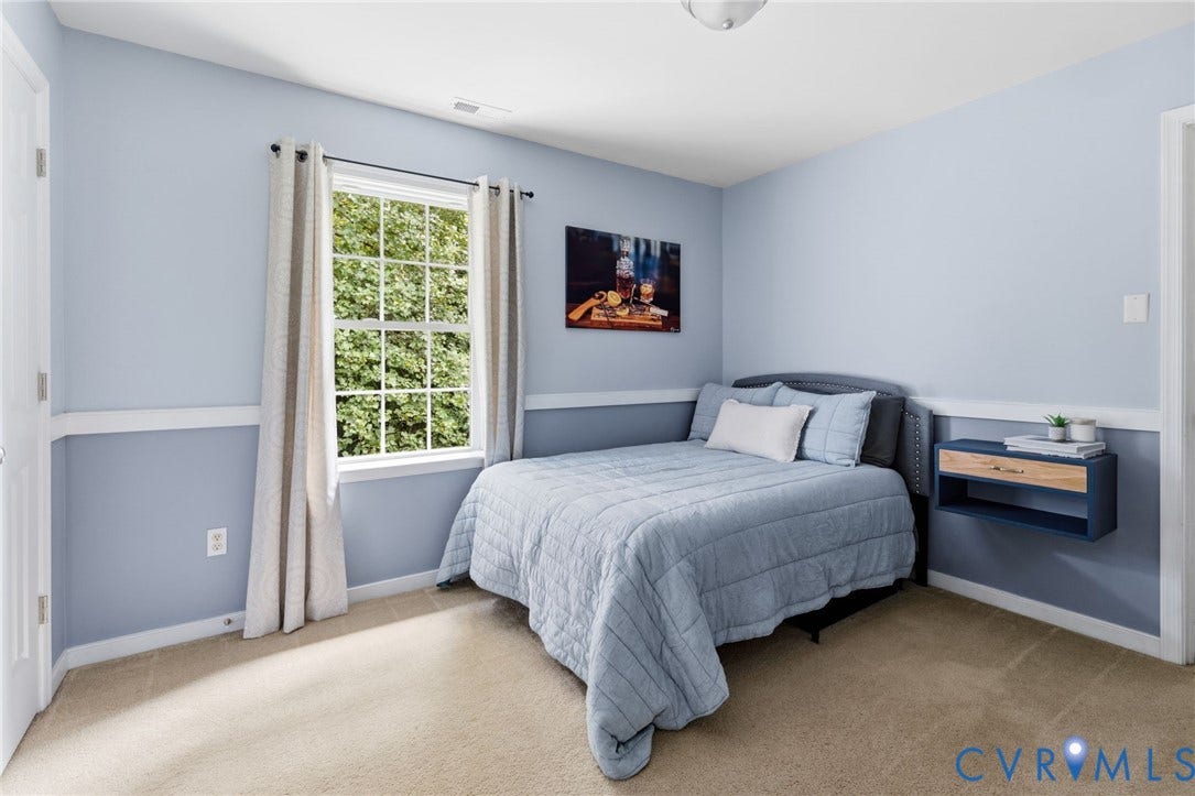 6201 Cameron Bay Terrace, Cameron Bay, Midlothian, VA 23112 Carpeted room featuring a white-trimmed window, a built-in wall shelf with wood-finish drawer, and a flush-mount ceiling light