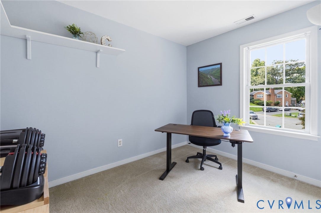 6201 Cameron Bay Terrace, Cameron Bay, Midlothian, VA 23112 Carpeted flooring, a double-hung window with a wood-finish frame, and a wall-mounted display shelf