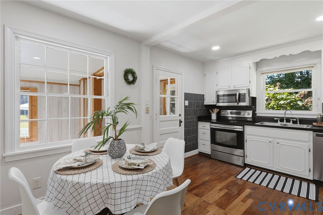 9925 S Wagstaff Circle, One Acre Lot, North Chesterfield, VA 23236 Stainless steel appliances in the kitchen and a door to laundry/mud room as well as access to rear deck.