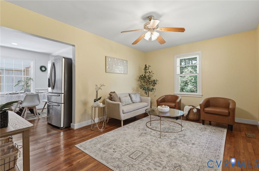 9925 S Wagstaff Circle, One Acre Lot, North Chesterfield, VA 23236 View of living room into kitchen