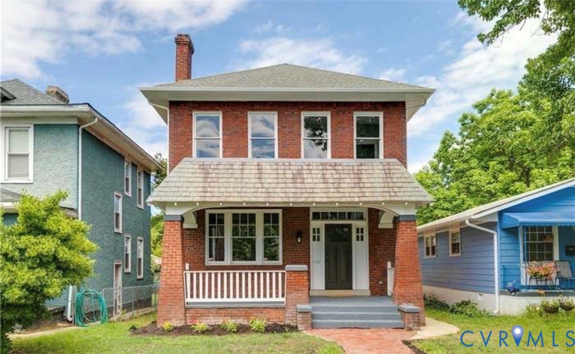 3614 Carolina Avenue, Richmond, VA 23222 Brick exterior with a gabled roof and covered front porch