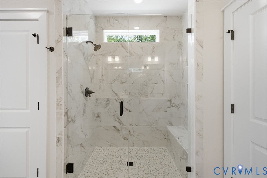 3120 Lake Stone (lot 22) Terrace, Maple Grove, Powhatan, VA 23139 Framed glass (upgrade), tile shower. also included is a private water closet and linen closet. Photo of for-sale home