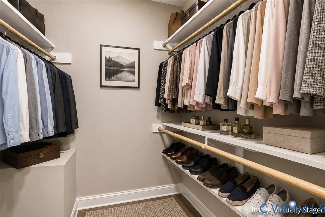 42 Clinton Farm Court, Clinton Farm, Cumberland, VA 23040 Walk-in closet featuring built-in shelving, hanging rods, and perimeter base molding