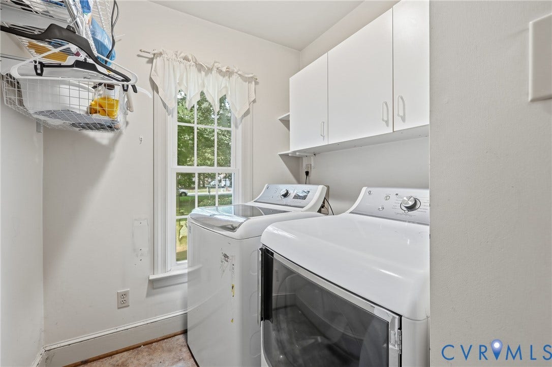 505 Martineau Drive, Chesterfield, VA 23836 Laundry area featuring white cabinetry, a built-in shelf, and a window