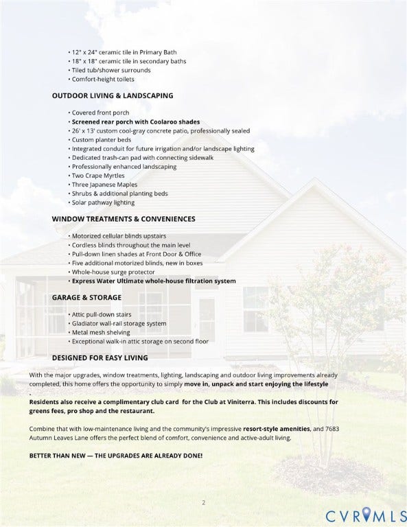 7683 Autumn Leaves Lane, Estates The Groves At New Kent, New Kent, VA 23124 Property Feature List. Detailing interior, exterior, and community features of the property
