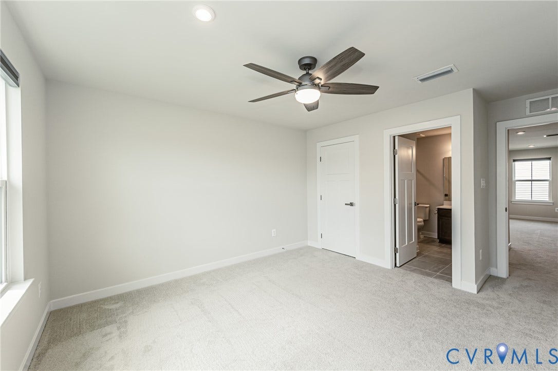 7683 Autumn Leaves Lane, Estates The Groves At New Kent, New Kent, VA 23124 Recessed lighting, ceiling fan, carpeting, and a window with blinds
