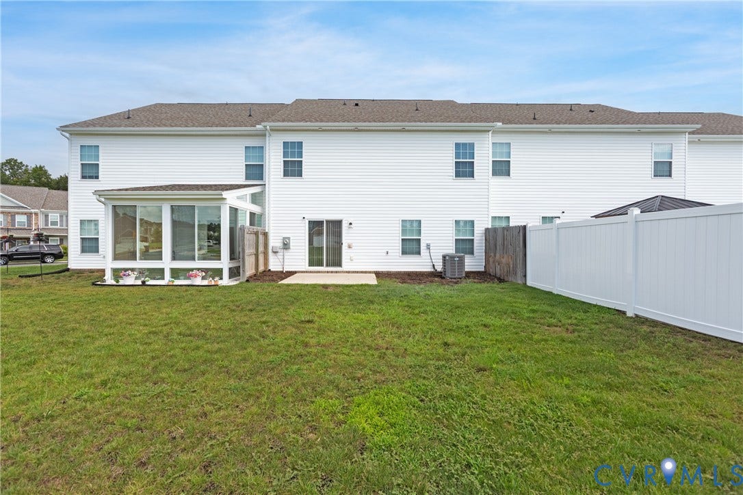 11419 Dunmore Mill Court, Chester, VA 23831 Screened-in porch with multiple windows, sliding glass door access, and a concrete patio