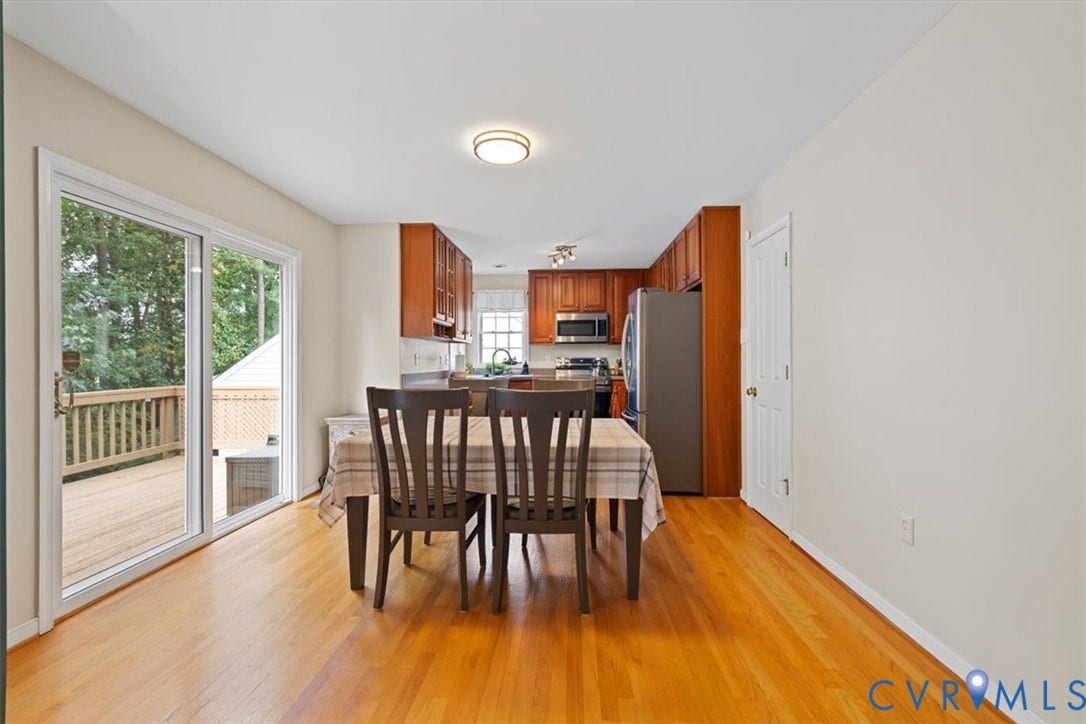 13819 Ashbourne Hollow Circle, Birkdale, Chesterfield, VA 23832 Hardwood flooring, sliding glass door to deck and wood-finish cabinetry