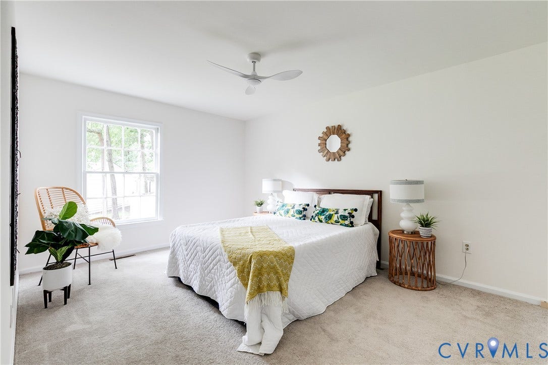 4116 Bronholly Road, Chesterfield, VA 23832 Extra large primary bedroom has lots of sunlight and comfortable ensuite bathroom.