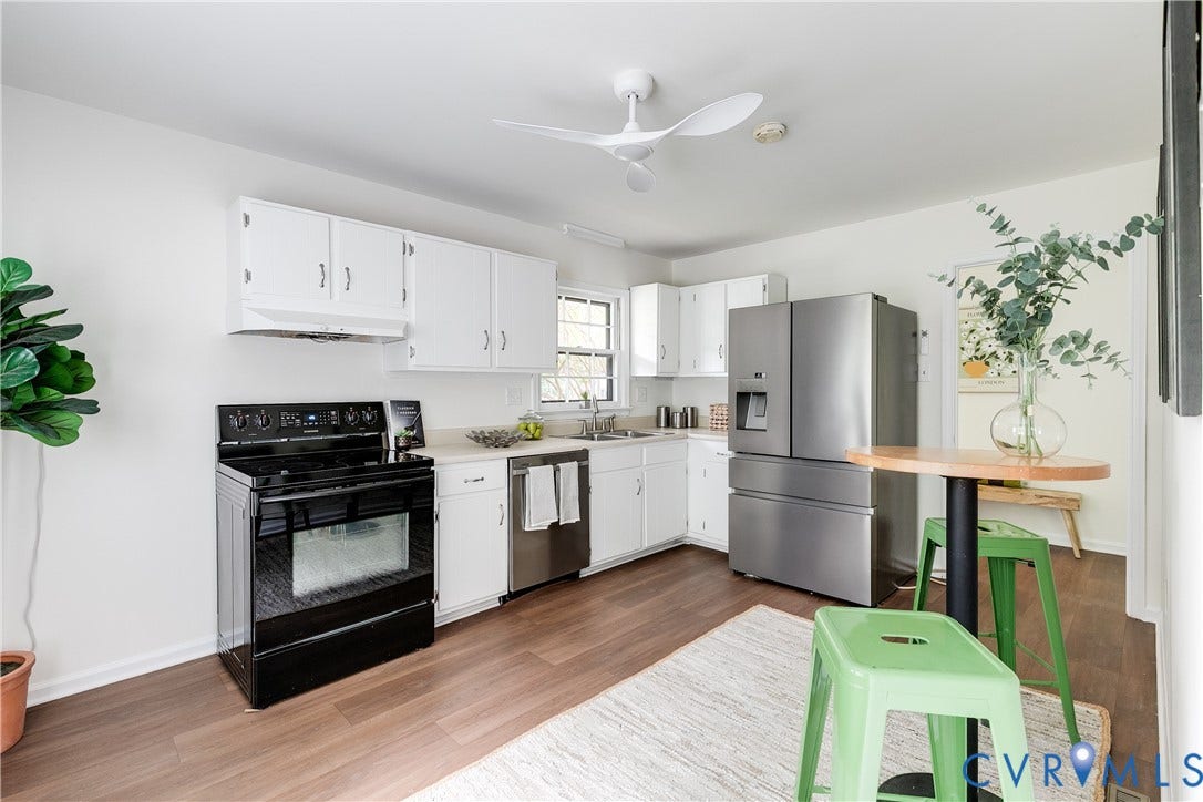 4116 Bronholly Road, Chesterfield, VA 23832 Updated kitchen features white cabinetry and ample room for cafe table.