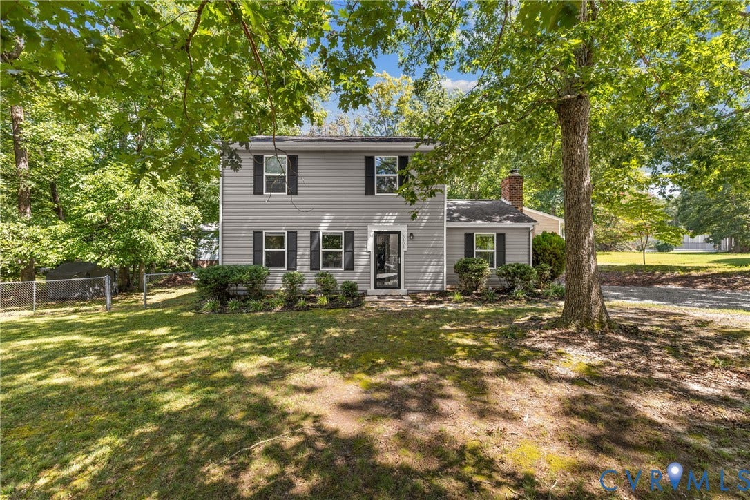 5401 Solaris Drive, Chesterfield, VA 23832 Two-story exterior with gray siding, black shutters, and a prominent front door