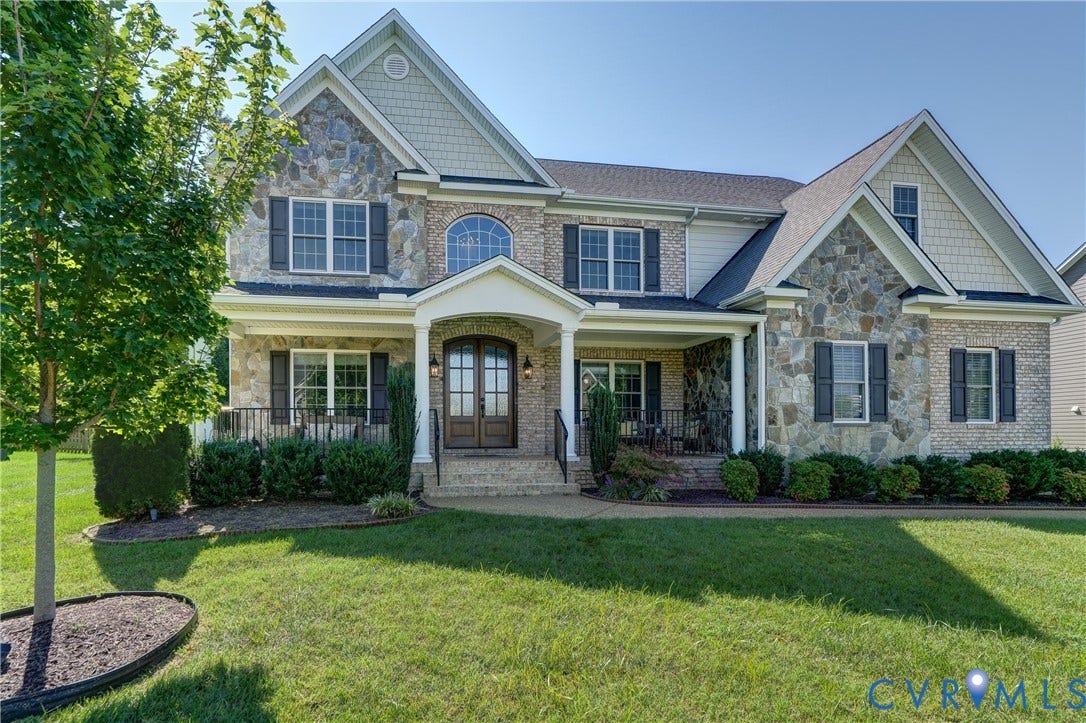 11515 Grey Oaks Estates Run, Grey Oaks Estates, Glen Allen, VA 23059 Stone and brick facade with multiple gables and a covered front porch
