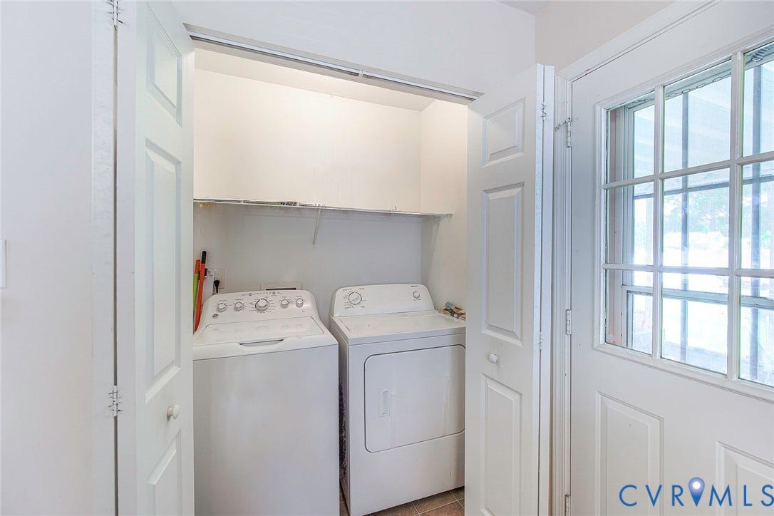 2765 Meadowbrook Street, Petersburg, VA 23803 Dedicated laundry area with built-in shelving and a panel-style exterior door with a grid-pattern window