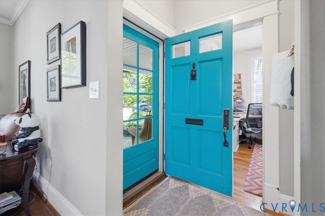 4702 New Kent Avenue, Westover Hills, Richmond, VA 23225 Vibrant front door with transom windows and a black door knocker