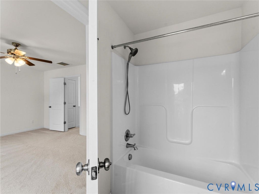 14227 Michaux Village Drive, Winterfield Park, Midlothian, VA 23113 Tub and shower combination with chrome fixtures