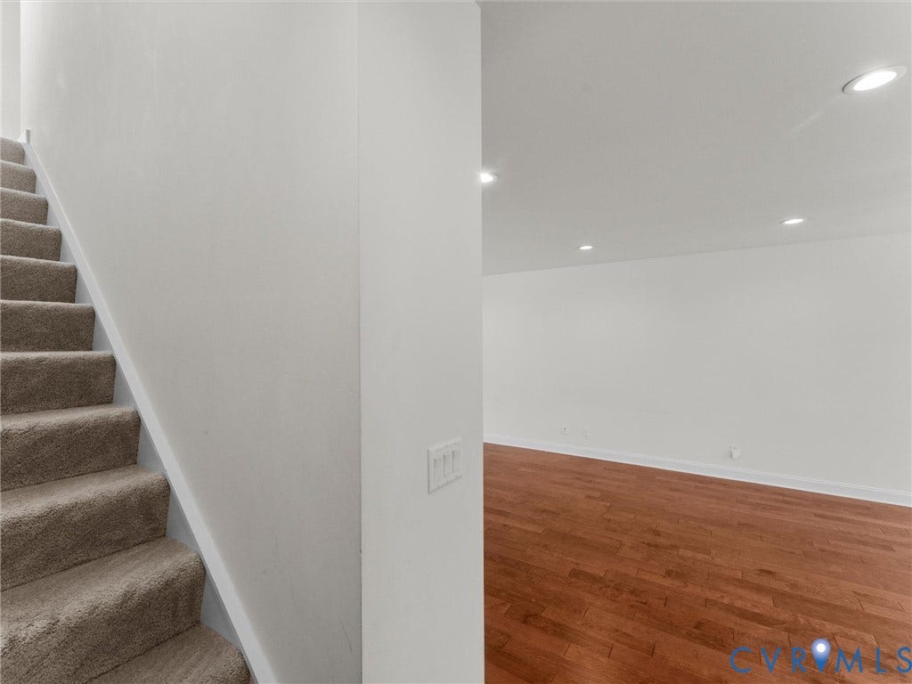 14227 Michaux Village Drive, Winterfield Park, Midlothian, VA 23113 Carpeted staircase, recessed lighting, and wood-finish flooring