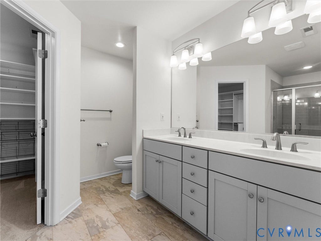 14227 Michaux Village Drive, Winterfield Park, Midlothian, VA 23113 Dual vanity with light gray cabinetry and white countertops
