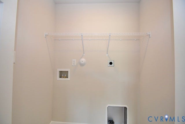 410 Kents Mill Rd, Louisa, VA 23093 Utility area featuring a wire storage shelf, washer hookup, and dryer vent