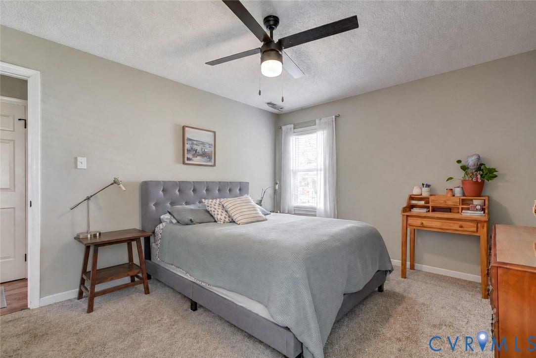 4647 Brookridge Road, Chesterfield, VA 23832 Neutral-toned walls, textured carpeting, and a ceiling fan with integrated lighting