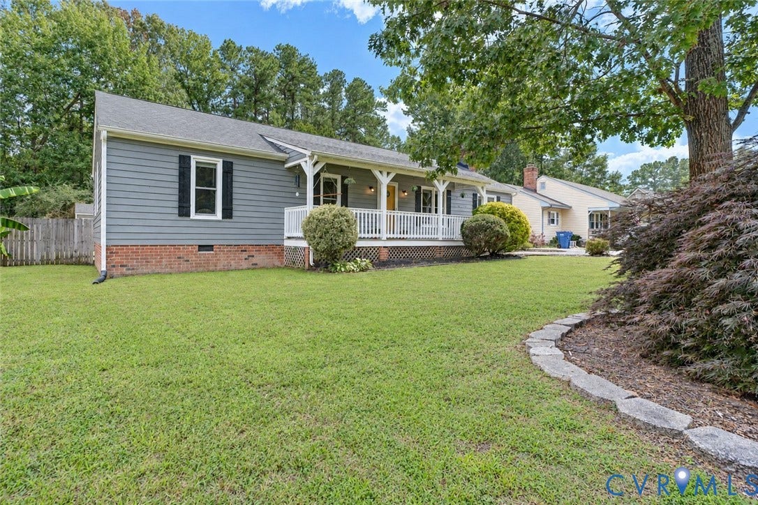 4647 Brookridge Road, Chesterfield, VA 23832 Ranch-style exterior with gray siding and brick foundation