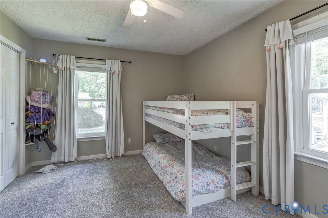 4647 Brookridge Road, Chesterfield, VA 23832 Carpeted room featuring a ceiling fan, a window with blinds, and white painted walls