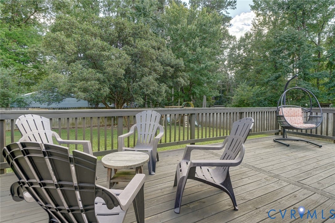 4647 Brookridge Road, Chesterfield, VA 23832 Expansive outdoor deck with wood flooring and a perimeter railing