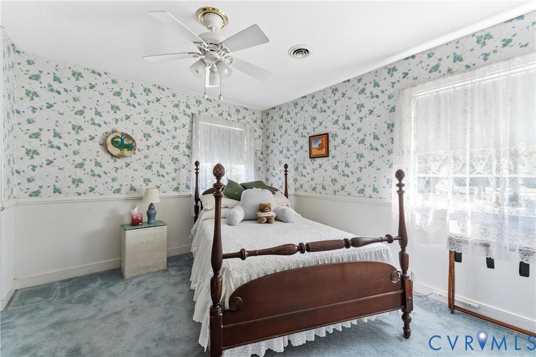 10205 Gwynnbrook Road, Richmond, VA 23235 Light blue carpeted flooring with a white ceiling fan and overhead lighting