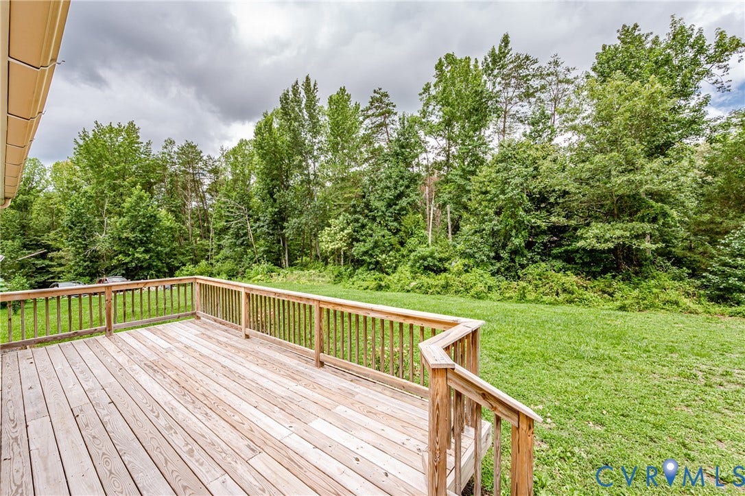 1520 Willow Brook Road, Louisa, VA 23024 Wood deck with full railing and natural wood finish