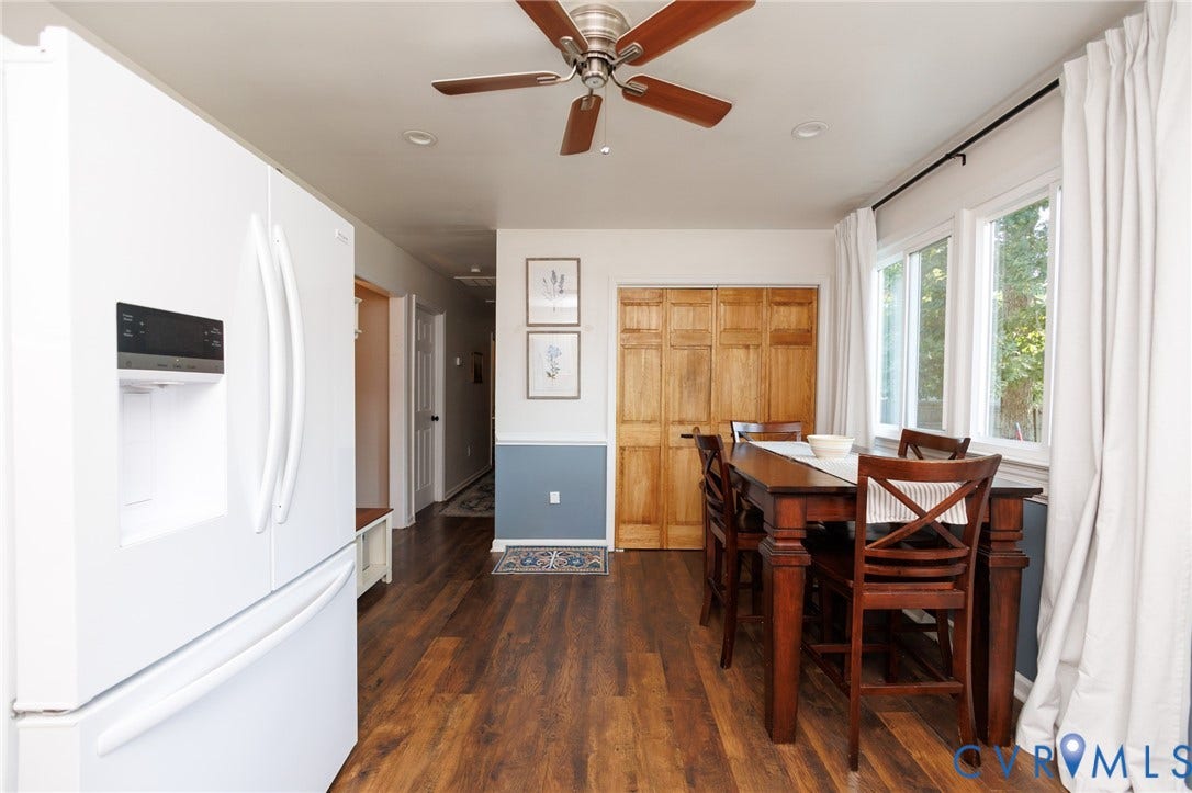 15525 Saddlebrook Road, Chesterfield, VA 23838 Wood-finish flooring, white ceiling fan, recessed lighting, double-pane windows, and wood bi-fold doors