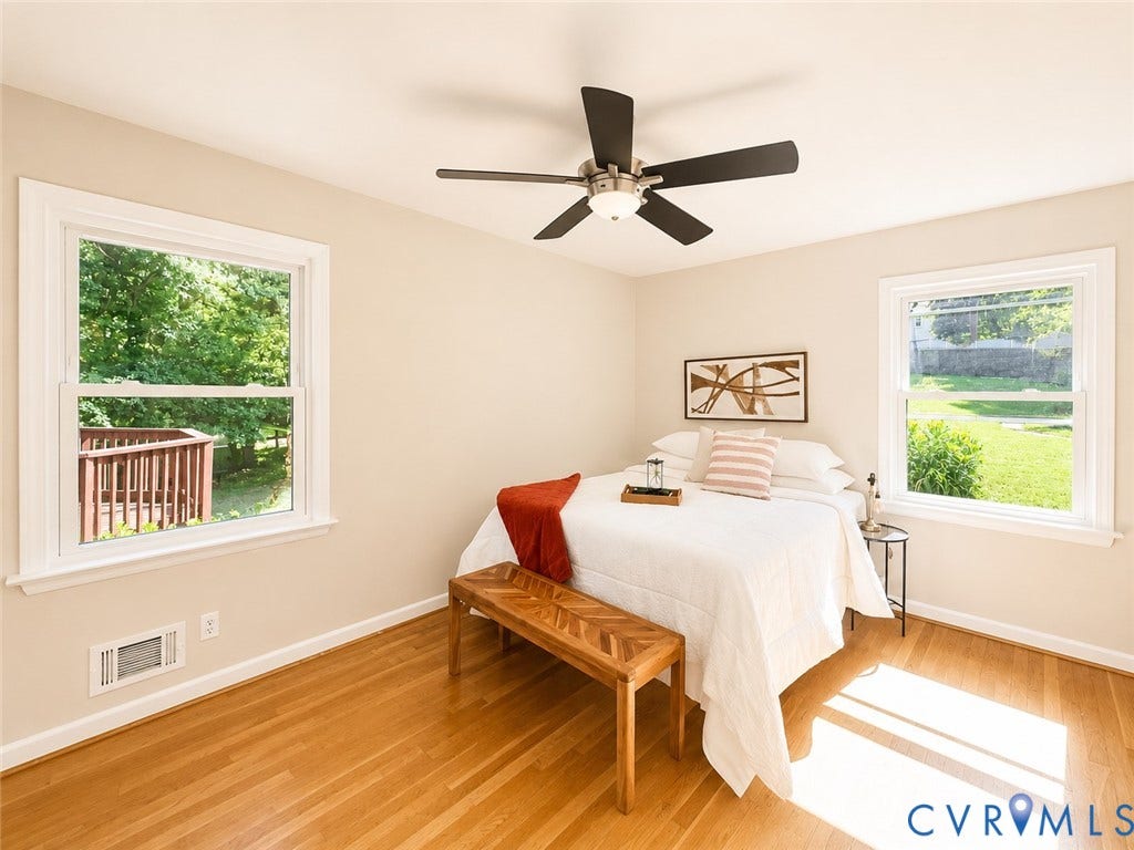 9018 Brucewood Drive, Midlothian, VA 23235 Recessed lighting, ceiling fan, wood-finish flooring, and white trim windows