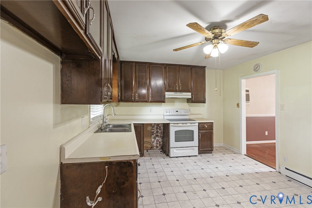 2730 Kinvan Road, Henrico, VA 23231 Kitchen featuring wood-finish cabinetry, a stainless steel sink, and a white oven/range