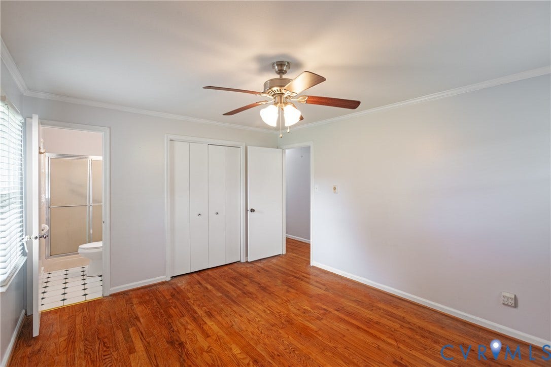 2730 Kinvan Road, Henrico, VA 23231 Hardwood flooring throughout, ceiling fan with integrated lighting, bi-fold closet doors, and crown molding