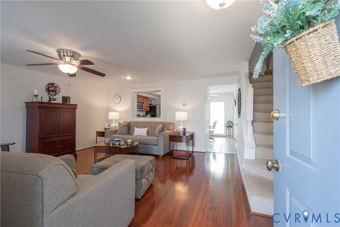 Entry opens into an open floor plan with easy access between rooms.