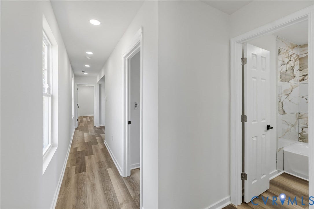 516 S South Street, Myers, Petersburg, VA 23803 Recessed lighting, wood-finish flooring, white walls, and a window with white trim