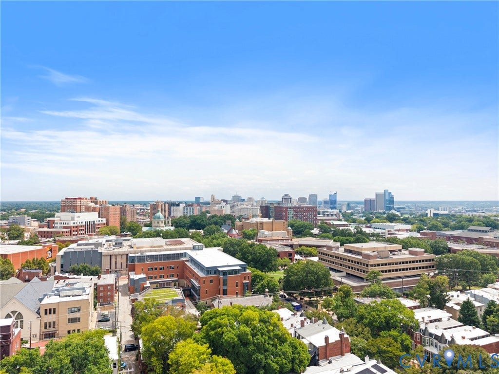 109 N Morris Street, The Fan, Richmond, VA 23220 City skyline with prominent architectural structures and extensive tree canopy