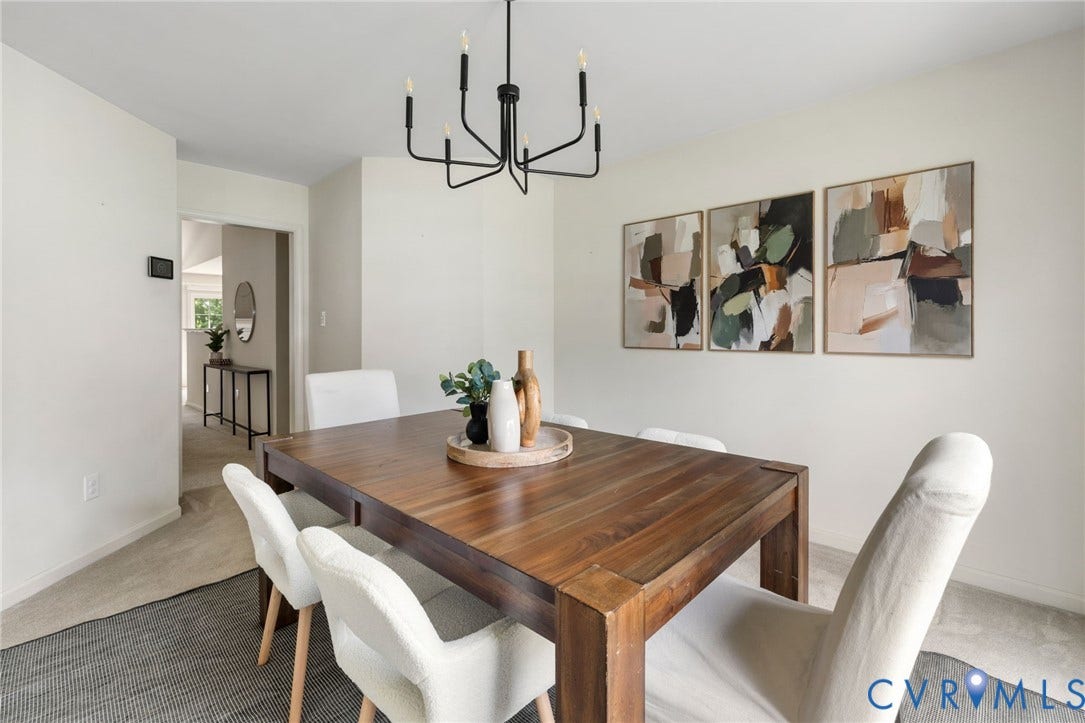 3173 Poplar View Place, Ashley Forest, Chester, VA 23831 Dining area featuring a contemporary black chandelier, recessed lighting, and neutral wall paint